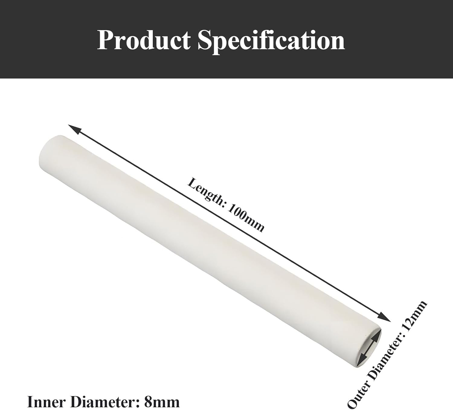 Tubo in ceramica di allumina lunghezza 100 mm, diametro interno tubo 8 mm for apparecchiature sperimentali e industria elettrica(12x8x100mm)