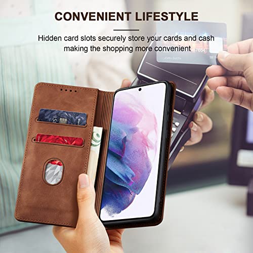 Image of Jasonyu Flip Wallet Case for Samsung Galaxy S21 Plus /S21+ 5G,Brown