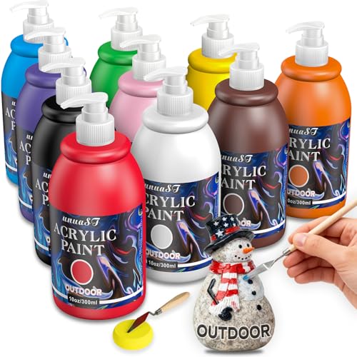 unuaST Outdoor Acrylic Paint Waterproof Set, 10 Colors Large Bulk Outdoor Paint with Pump, Rich...