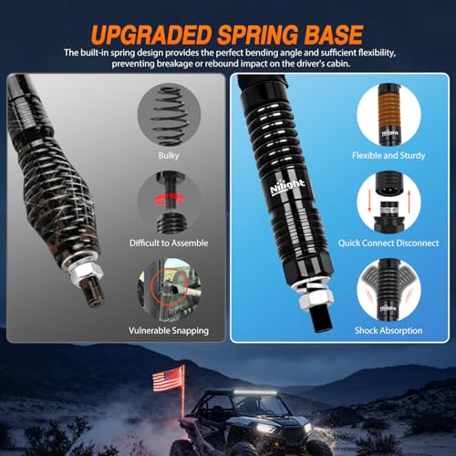 Image of Nilight LED Whip Light 1PC 4FT Spiral RGB Antenna Whips with Spring Base, App /Remote Control DIY Chasing Patterns Brake & Reverse Lights for Side by Side ATV UTV RZR Can-Am Buggy Jeep