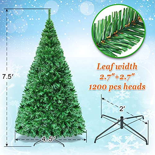 New Green 7.5' Classic Pine Christmas Xmas Tree Artificial Realistic Natural Branches-1200 Tips With Solid Metal Stand #TOP5