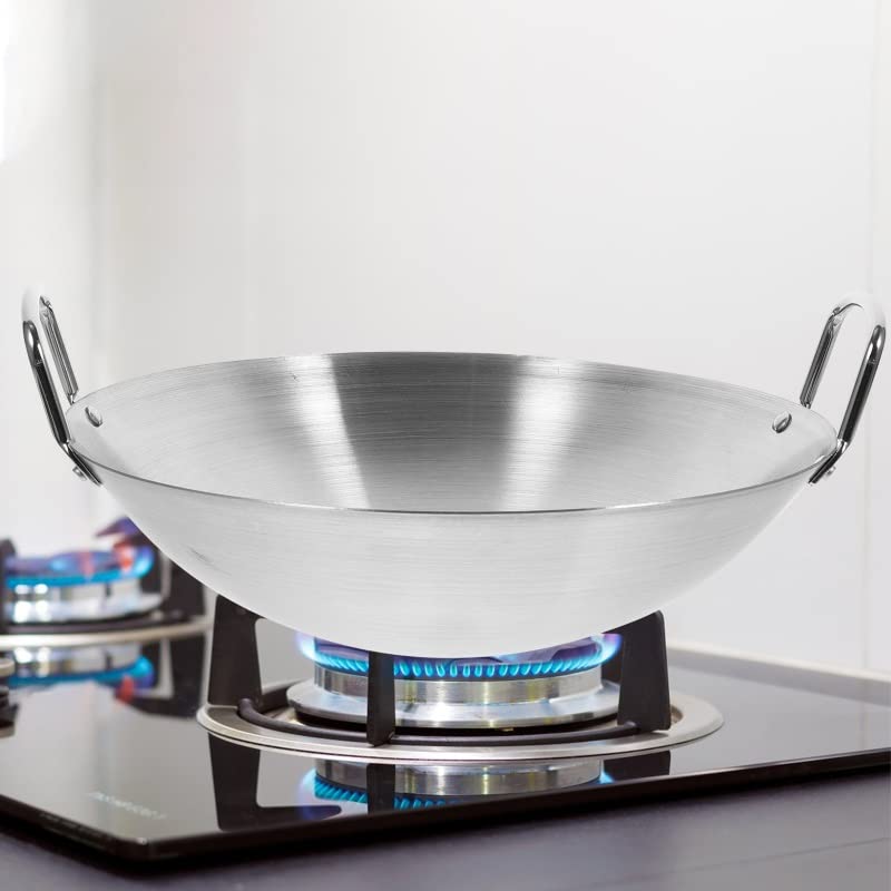 Wok de acero inoxidable con mango y base de hierro miniatura 4