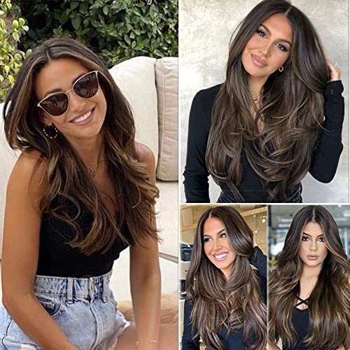 Hair Extensions Clip in 4pcs Light Chocolate with Highlights Hair Extension Synthetic Long Straight Thick Full Head Wavy Hair Pieces for Women… - Image 4