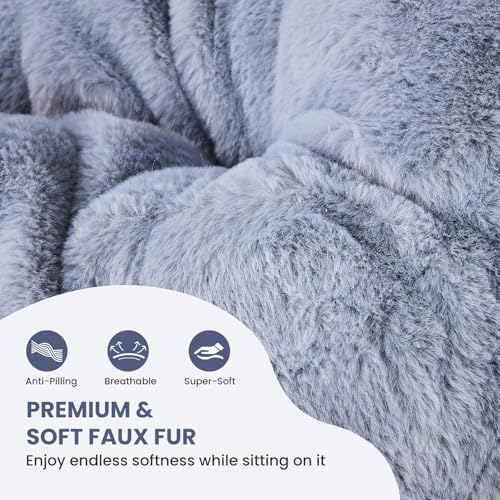 Image of Simple Deluxe Oversized Square Moon Chair for Adults, Soft Faux Fur Folding Lounge Chair with Sturdy Steel Frame, Comfortable Reading Gaming Chair for Living Room, Bedroom, Gray