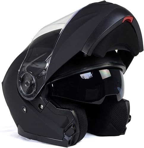 Milwaukee Helmets MPH9814DOT 'Breeze' - Casco modular de motocicleta avanzado negro plano para hombres y mujeres con visera desplegable, mediano