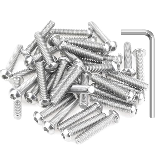Image of 40 Pieces 1 /4-20 x 1-1 /4 inch Button Head Socket Cap Screws Bolts, HELIFOUNER 304 Stainless Steel (18-8) Screws, Bright Finish, Fully Threaded