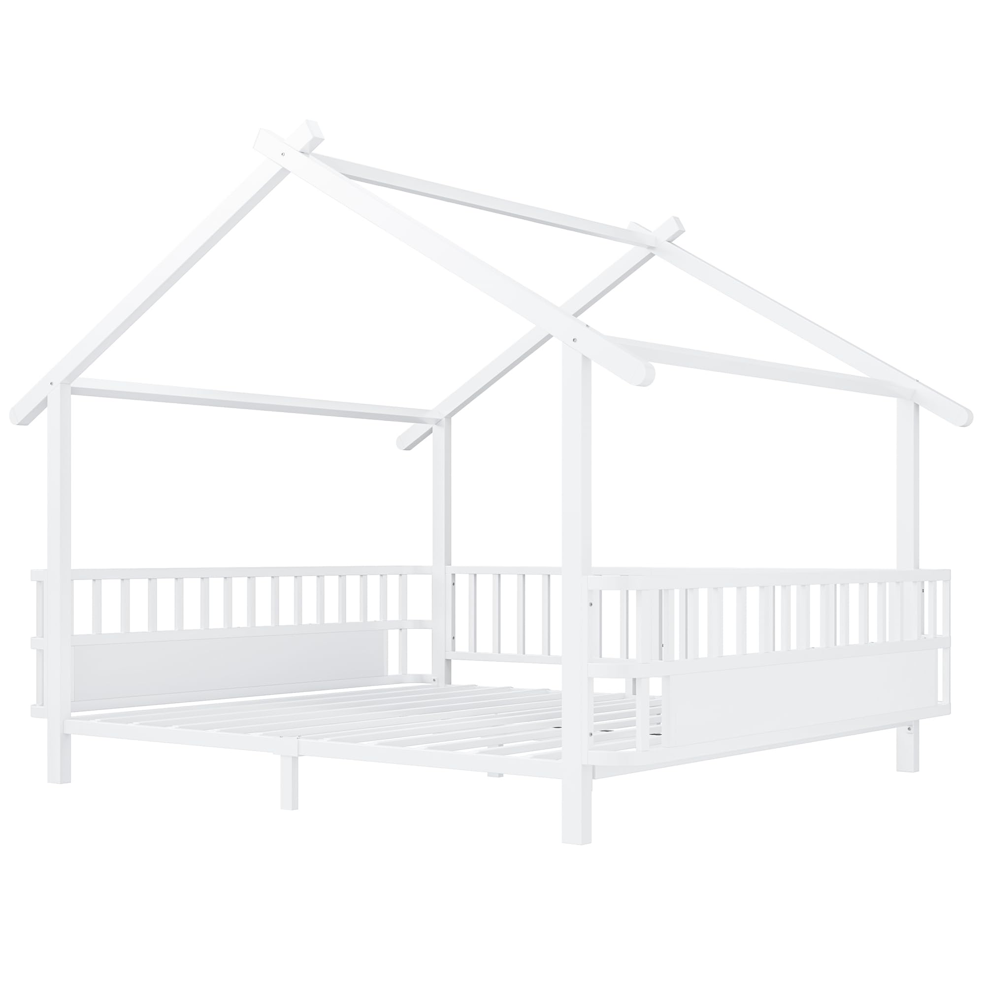 Cama Montessori Infantil 140x200 cm con Barandilla y Diseño de Techo