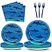 Oitnlaughter 96PCS Shark Birthday Paper Plates Napkins Forks Set for Ocean Shark Themed Party Disposable Decor Under the Sea Party Tableware Sets for Baby Shower Ocean Animal Theme Party Decorations