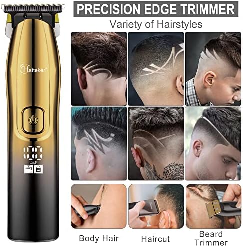 Hatteker Professional Hair Clippers and T-Blade Trimmer Kit for Men Cordless Beard Barber Clipper Hair Cutting Kit Haircut Grooming Kit IPX7 Waterproof(Gold)