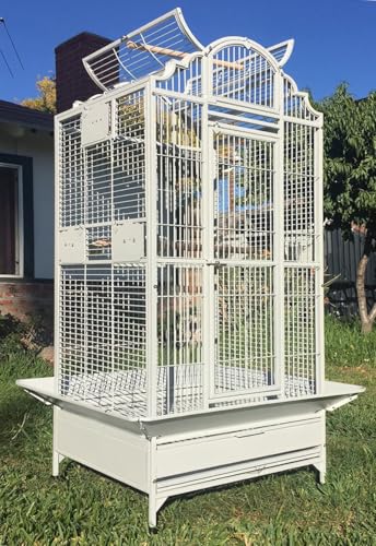 Large Elegance and Durable Wrought Iron Open Play Top Stand Bird Parrot Rolling Cage Include Metal Seed Guard Solid Metal Feeder Nest Door White Vein 24.0 L x 22.0 W x 63.0 H product thumbnail 9