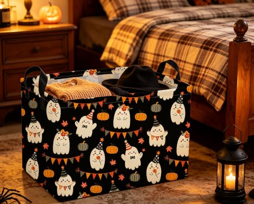 Image of Rectangle Kids Baskets Halloween Basket Cute Storage Bin for Room Decor Gift Basket(Cute Halloween)