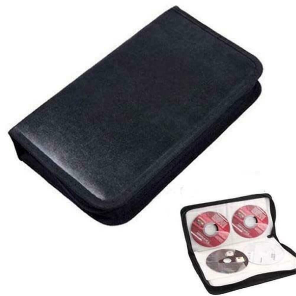 Anso Black 80 Disc Cd Holder Dvd Case Storage Wallet Vcd Organizer Faux Leather Bag (Black)