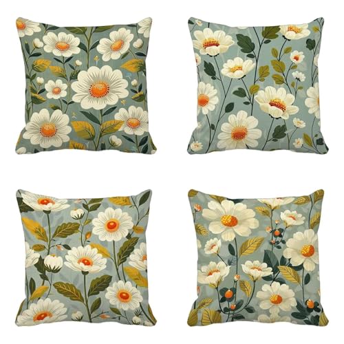 クッションカバー セージグリーン クッションカバー 75X75cm 4枚組, 柔 Cushion Cover 花 Cushion Cover おしゃれ 洗濯機丸洗い 隠れるファスナー ソファ用 家庭装飾 洋室 車用 装飾枕 雰囲気 部屋飾りギフト -yxy