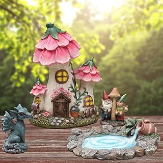 RedMaple Fairy Garden Ornaments Accessories Outdoor, Christmas Gnome Dragon Fairy House Sculptures Garden Decor Kit Elf Pond Statues Miniature for Yard Lawn Garden Decorations
