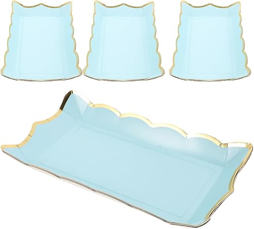 Luxshiny 4 bandejas desechables de cartón rectangulares elegantes para fiestas para frutas, postres y aperitivos, diseño resistente seguro para