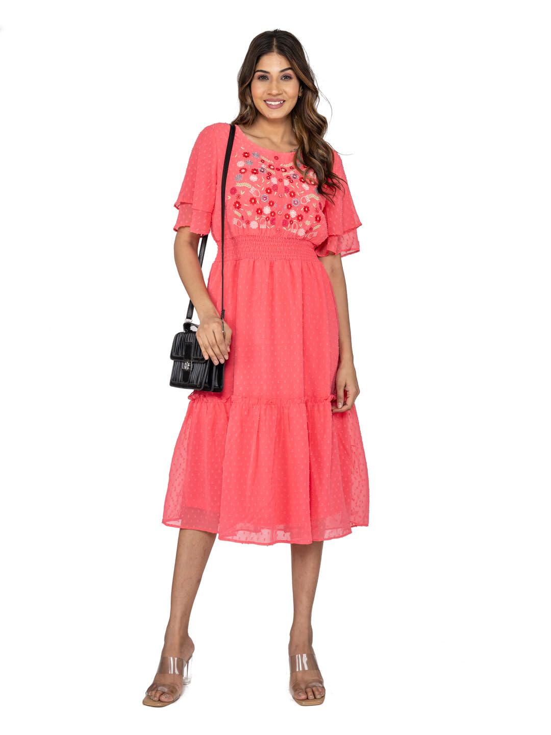 AMADORE Women A-line Georgette Pink Dress