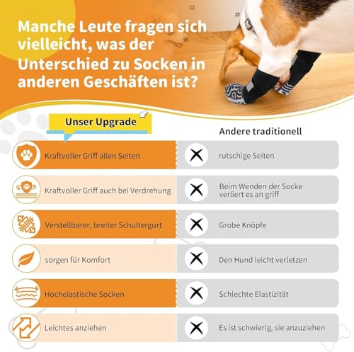 GYURO 2 Paar rutschfeste Hundesocken mit weichem Pfotenschutz und verstellbarem Klettverschluss für den Innenbereich (Schwarz, M)