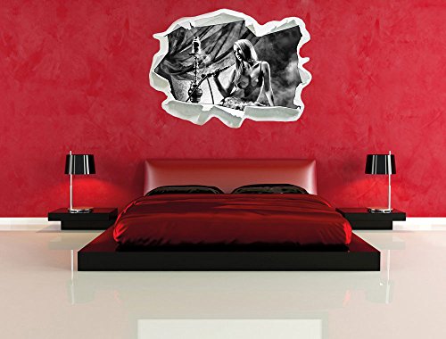 Stil.Zeit Monocrome, Schöne Frau mit Shisha Papier im 3D-Look, Wand- oder Türaufkleber Format: 92x62cm, Wandsticker… – Bild 6