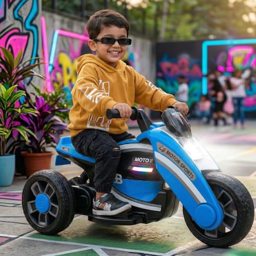 Image of Toyzone Moto Electric Bike (Blue) | 6V Rechargeable Bike with 4.5Ah Battery | LED Lights, Built in Music | Smooth Acceleration | 6M Battery Warranty | Age 2-8 Years, Upto 35 kg