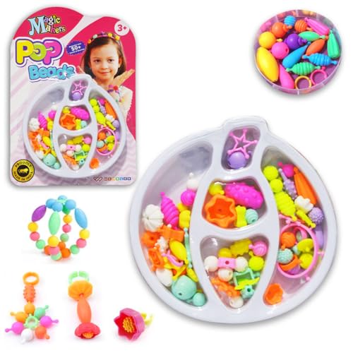 Image of Wembley Pop Beads for Girls Kid's Jewelry Making Kit DIY Bracelet Necklace Rings Craft Kits Multicolor 50+ Beads Snap Pop Art Jewellery Set Ideal for Birthday Gifts