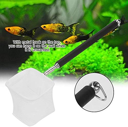 Pssopp Shrimp Fishing Net Small Aquarium Fish Net Telescopic 20-57.5cm Long Handle Fish Catch Nets Fine Mesh Fry Landing Net for Betta Shrimp Fish Tank (Black Square)