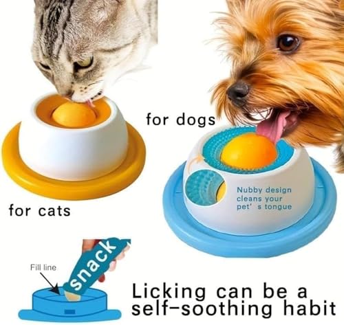 Lick Bowl Für Hunde, Nassfutter Lick Pad Mit Saugnapfbecher, Hund Leckt Futternapf mit Integrierter Drehkugel für Gelangweilte Welpen Futterausgabe (blau)
