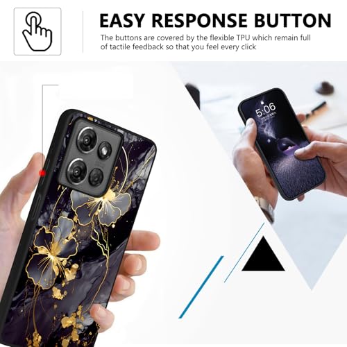 YOVIAKK for Moto G Power 5G 2025 Case,Cute Flower Slim Fit [Glow in The Dark] Hybrid Hard PC Soft TPU Shockproof Drop Protective,Aesthetic Phone Case for Motorola G Power 5G 2025丨Black Gold Marble - image 6