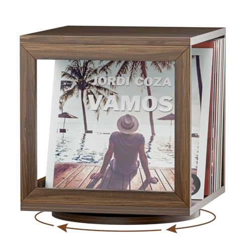 Aimeaihe Vinyl Record Storage Crate, 360 Degree Rotating Record Holder,