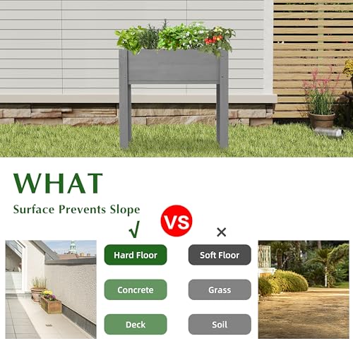 Image of SoliWood Set of 2 Raised Garden Bed with Legs, 31x16x31'', Outdoor Wood Elevated Planter Box, Grey Cedar, Thick Legs, w /Liner
