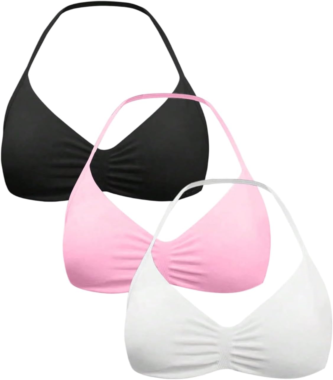 SweatyRocks Women's 3 Pack Halter Sport Bras Ruched Open Back Padded Yoga Bra Crop Tops