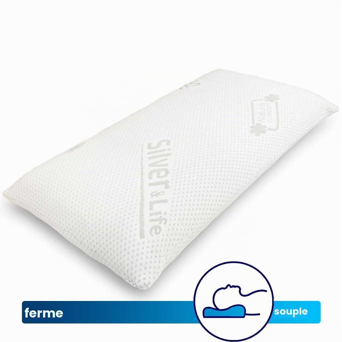 Coussin orthopédique cervical en mousse à mémoire de forme avec housse Silver & Life - 70 x 34 cm - Hauteur 12 cm