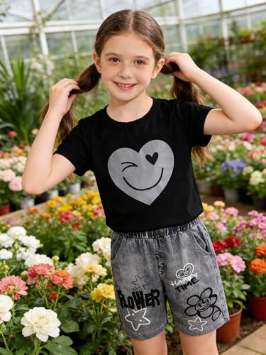 Image of Ayzozuy Kid Girl Clothes Shorts Set 2 Piece Outfits Summer Casual Short Sleeve Top and Shorts Set for Girls 4-7