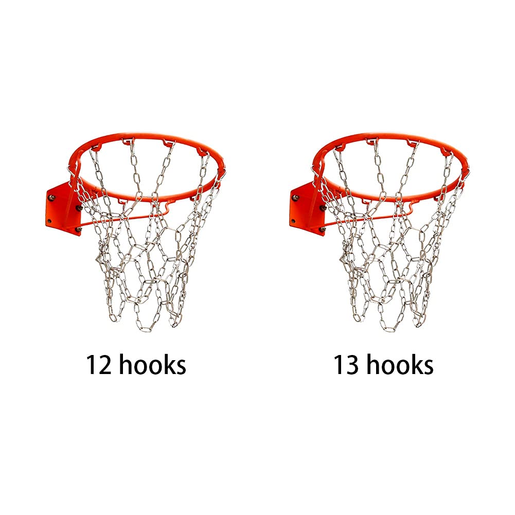 Rete da basket in acciaio inox, 12/13 ganci anti-caduta anti-frusta, catena resistente di ricambio per pallacanestro, per esterni interni e basket, sport per tutte le stagioni (argento, 12 ganci)