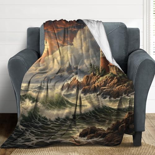 Couverture flanelle extra large de qualité supérieure motif vagues pour sofa