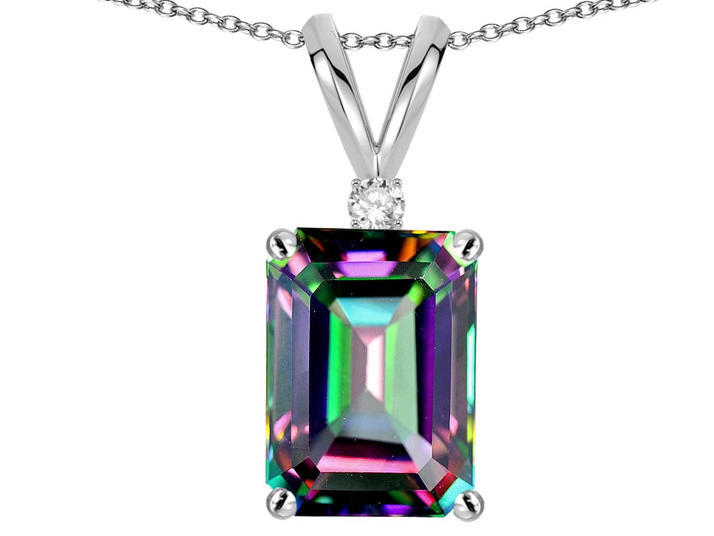 Star K Solid 10K Gold Classic Octagon Emerald Cut 8x6mm Pendant Necklace