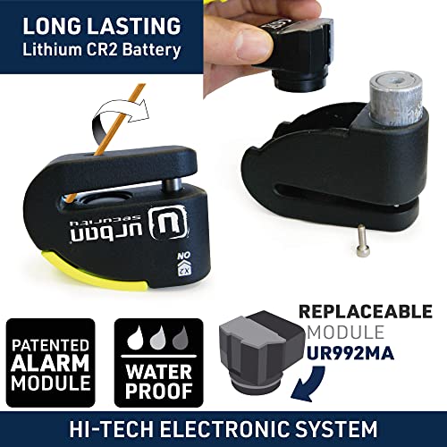 Image of URBAN 999 Approved Motorcycle Disc Lock with Smart Alarm | 120dB, LED, Warning, A+ Sensitivity, X2 ON | SRA & Sold Secure Gold Tested Anti-Theft for Motorbike | 14mm Double Locking, Hardened Steel