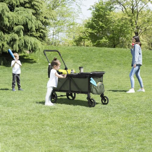 Image of Jeep Sport Stroller Wagon by Delta Children, Black /Green | Stroller Wagon with 2 Canopies, Parent Organizer, Cup Holders, Adjustable Handlebar and Child Snack Tray
