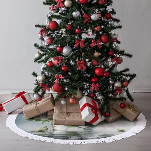 Jupe de sapin de Noël fleurs blanches pour un salon féerique - 8
