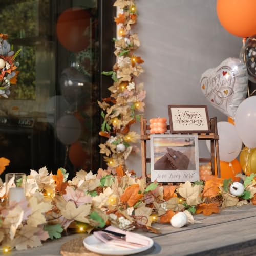 CQURE 6 Pack Fall Leaf Garland with Lights, Total 35.4Ft Artificial Fall Maple Leaves Autumn Vines Garland with LED Lights Thanksgiving Decor for Home Fireplace Party - image 8