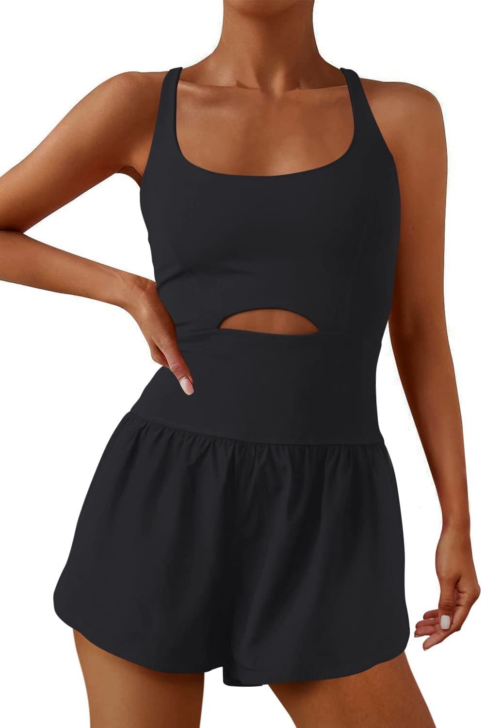 hixswnu Damskie śpioszki treningowe sporty na świeżym powietrzu kombinezon szorty + wycięty krzyż tył tank top siłownia joga ćwiczenia kombinezony