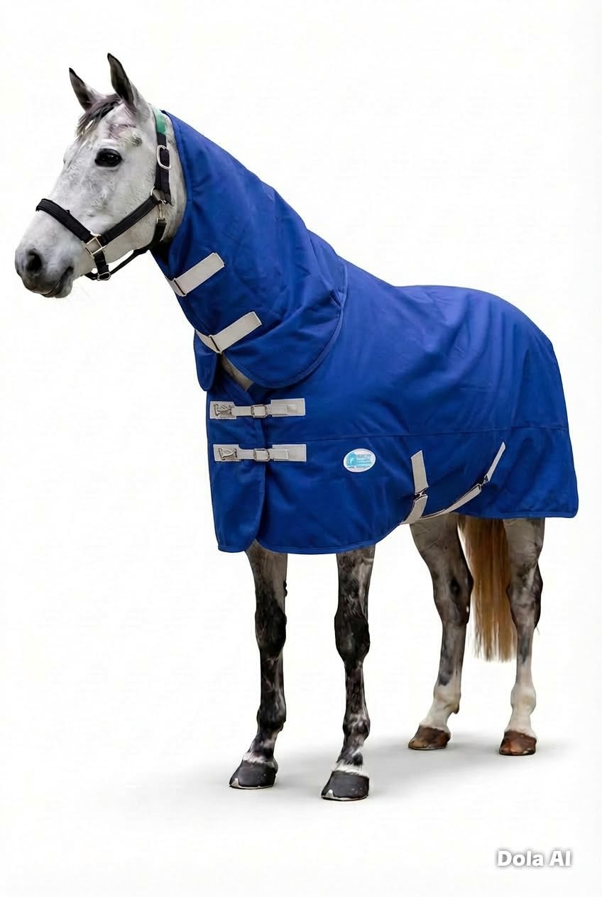 Waterproof 200g 1200 Denier Ripstop Heavy Duty Turnout Rug Extra Deep with Detachable Neck (Saphire Blue, 6'6)