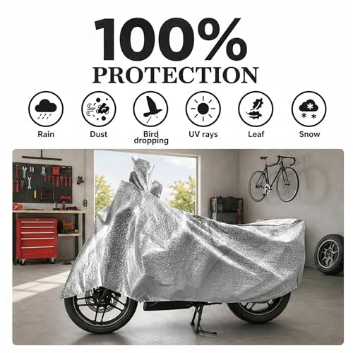 Image of Sulfar 100% Waterproof Universal Bike Cover UV Protection & Dustproof Bike Body Cover for Royal Enfield Bullet Bike (Silver Magic)