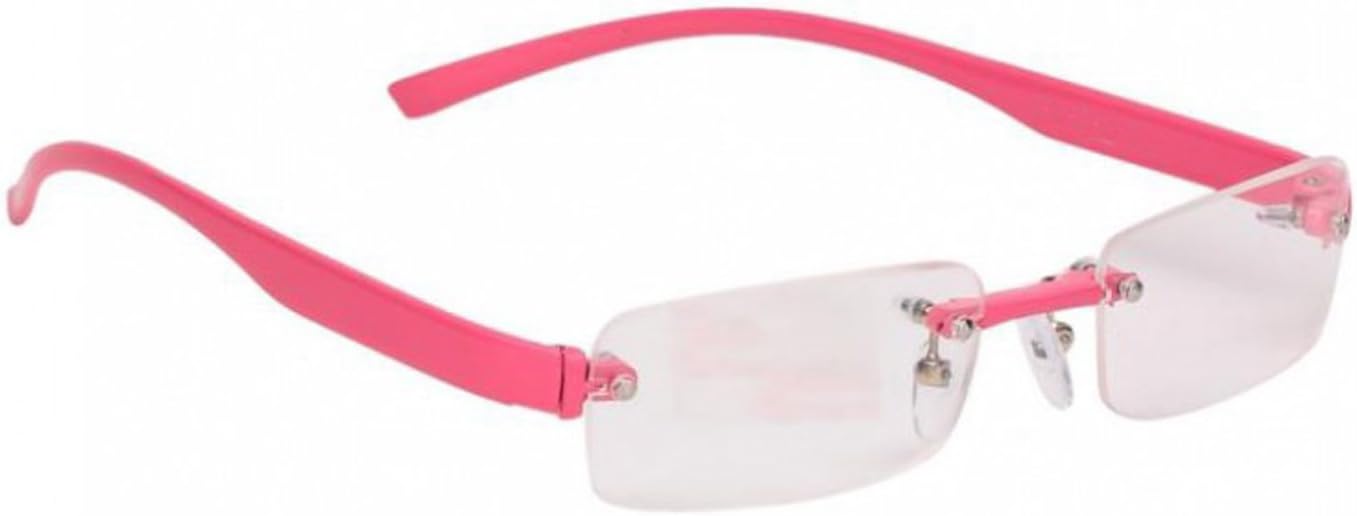 aDiEstore Rimless Rectangular Eyeglasses Premium Fiber Eyewear Frame for Men and Women - Pink