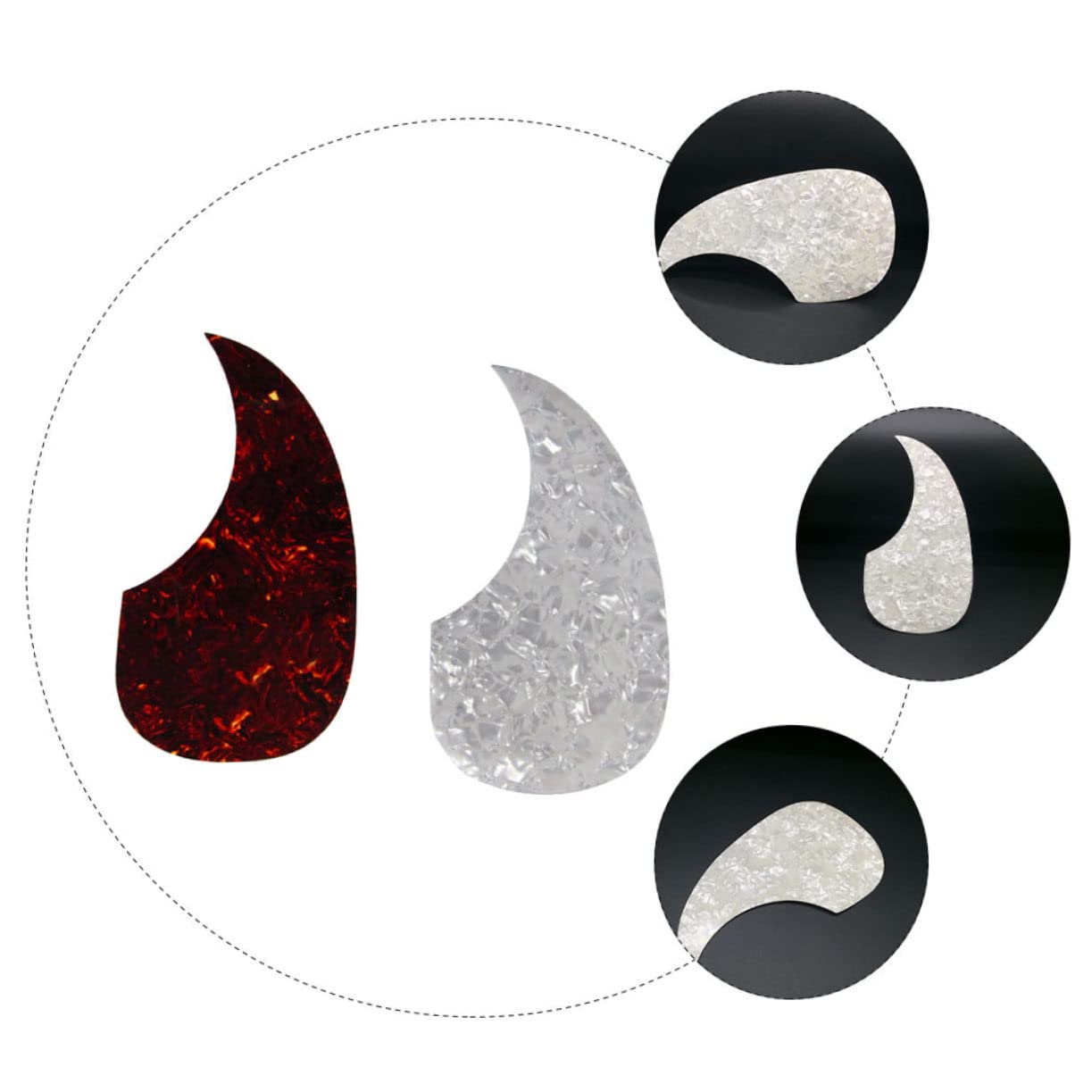 FAVOMOTO 6pcs Self-adhesive Folk Guitar Pickguards Protective Stickers Tortoise Fit for Acoustic Guitars Scratch-resistant Shield