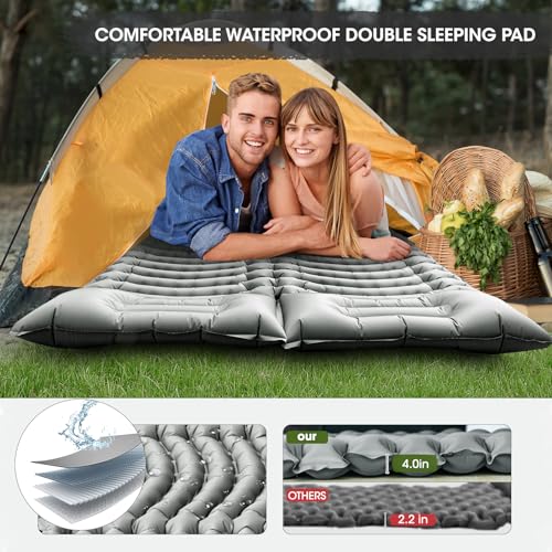 Double-Sleeping-Pad-Extra-ThickSelf-Inflating-Camping-Mattress-2-Person-with-Pillow-Built-in-Foot-Pump-Reinforced-Support-Structure-Inflatable-Sleeping-Mat-Portable-for-Home-Tent-Backpacking-Hiking