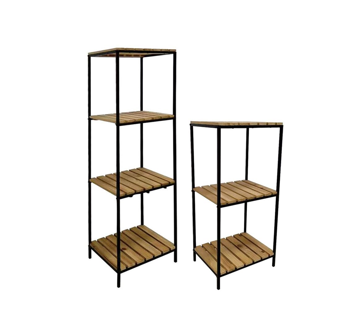 XZ-22162 Estante Organizador de Madera Natural con los Marcos Metal para Baño, Alacena, Lavandería, Multifunción 3 Niveles