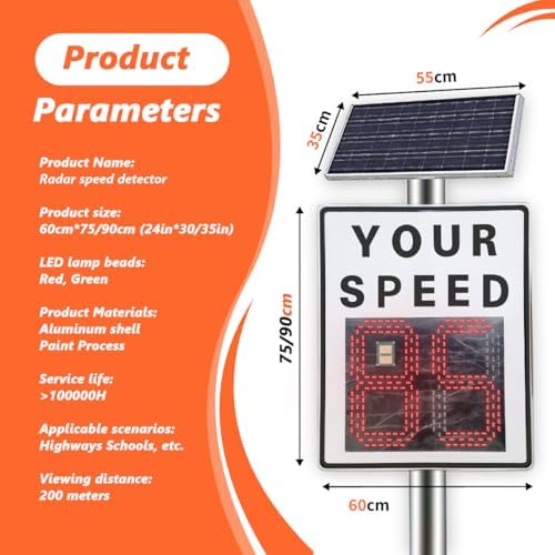 Solar Powered LED Speed Limit Sign - 60x90cm High Visibility Radar Display for Highways, Speed Feedback, Enhance Road Safety & Compliance, Perfect for Traffic Control Solutions