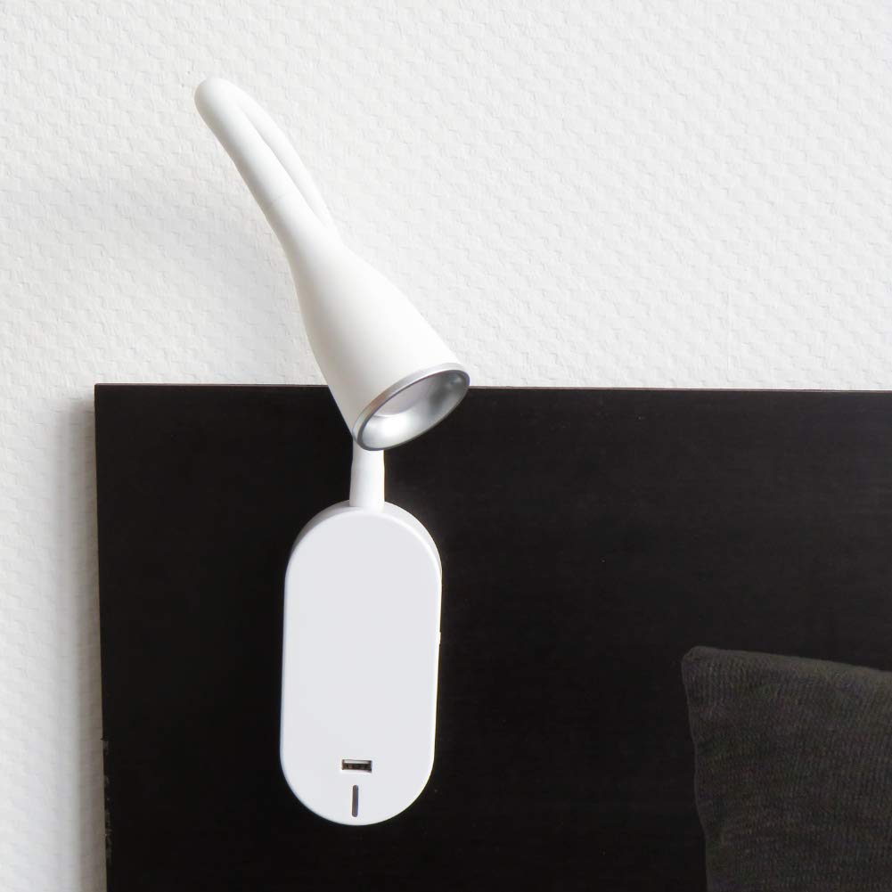 kalb Material für Möbel LED Bettleuchte 'Tulipano II' 4.5W Leseleuchte USB Bettlampe Aufladestation, Farbe:Weiß