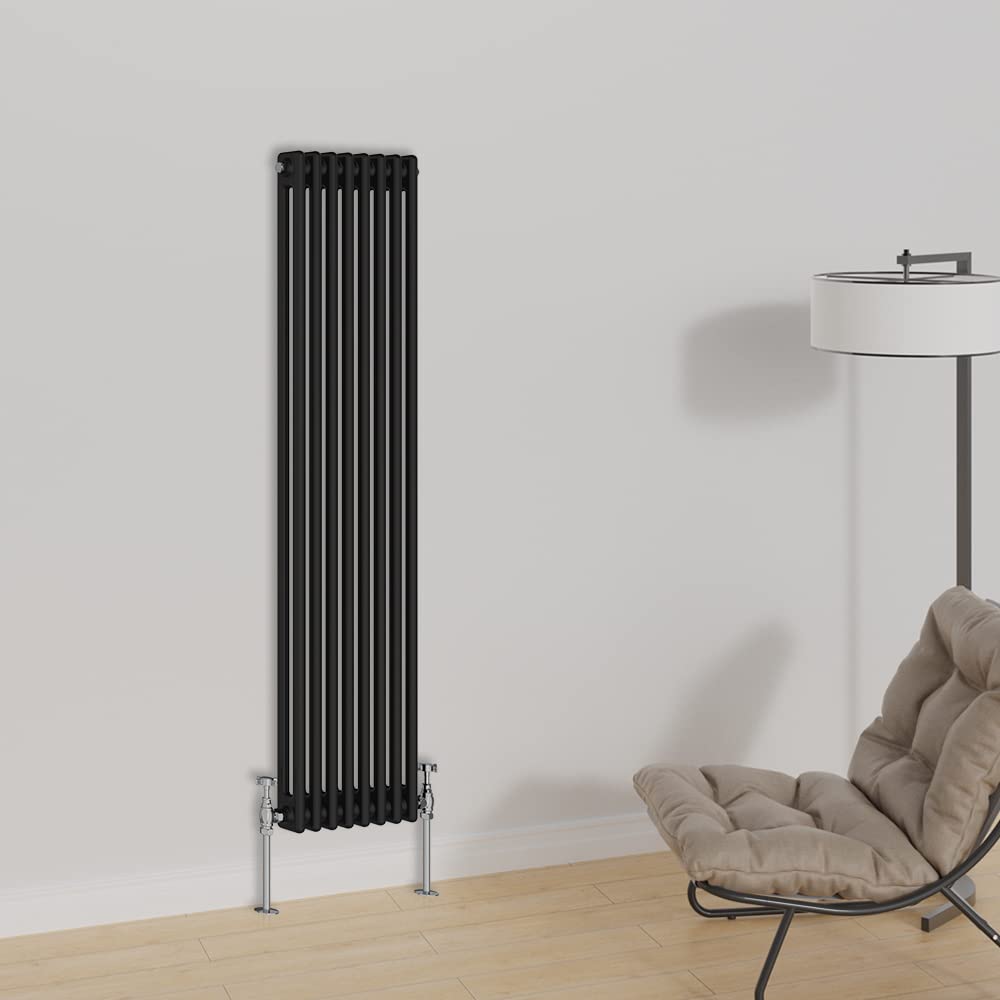 Warmehaus Black Vertical Traditional Column Designer Radiator 1500X380mm Double Panel Cast Iron Central Heating Radiators