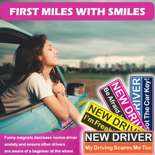 Image of 4 Pack Reflective Student Driver Car Magnet, Funny Magnetic Bumper Sticker Safety Sign Set, New Driver Stickers Supplies for Novice Drivers, Removable, Water Proof, UV Heat Resistant